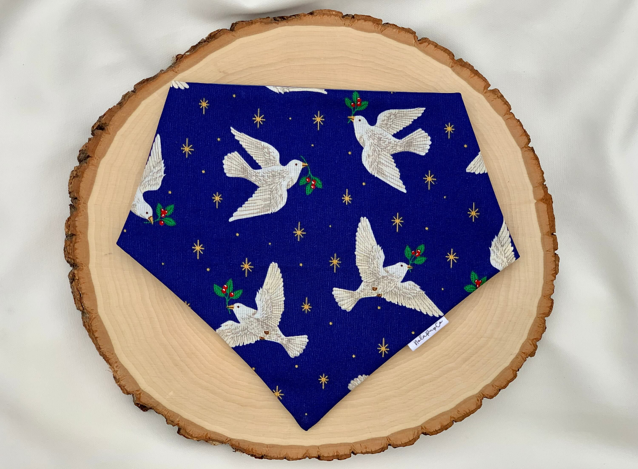 Blue Christmas Doves Over The Collar Bandana