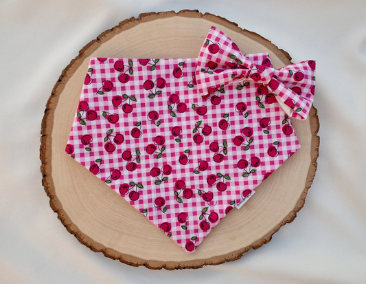 Pink Cherry Plaid Over the Collar Bandana